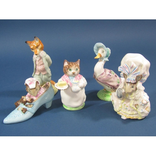 77 - A collection of Beswick Beatrix Potter characters comprising Hunca Munca Sweeping, Tiggy Winkle Take... 