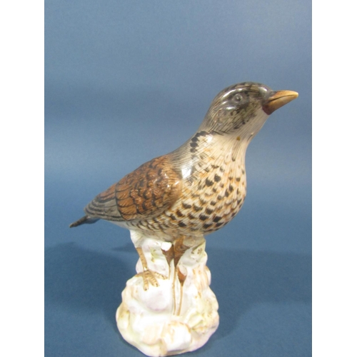 81 - A collection of three ceramic birds comprising woodpecker, bullfinch, thrush, 14cm tall approx