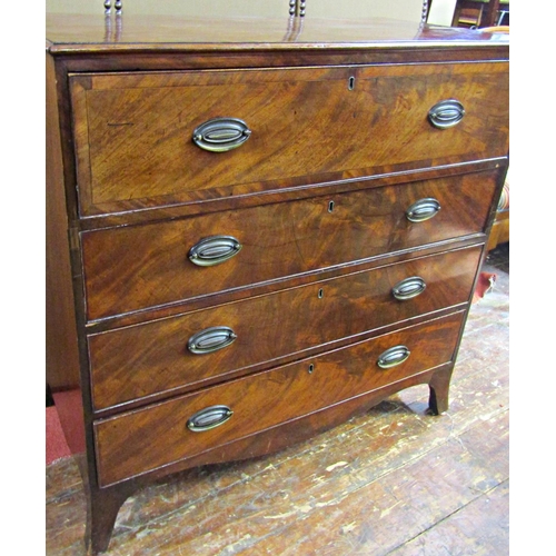 1546 - Georgian mahogany secretaire chest of four long drawers, the secretaire fitted with an arrangement o... 