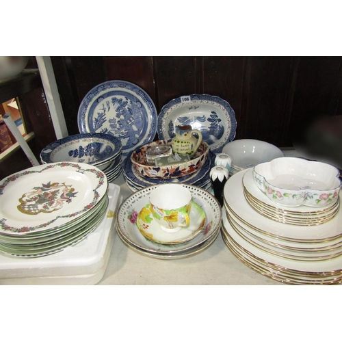 106 - Booths Real Old Willow china wares comprising three dinner plates, five soup or dessert dishes, an o... 