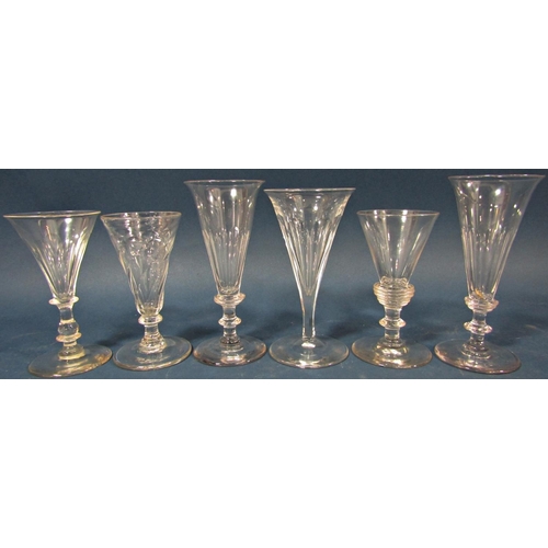 119 - Six Georgian flute shaped wine glasses of varying design. 6