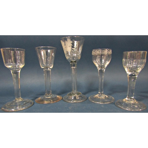 120 - Five Georgian solid stemmed wine glasses of varying design (5)