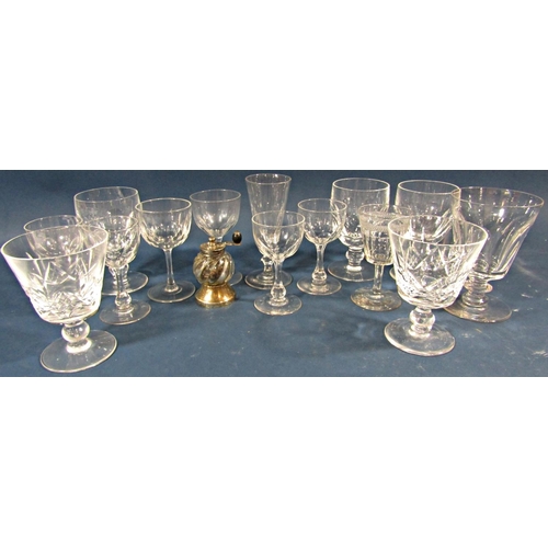 127 - A mixed selection of Georgian style rummers, wine and cordial glasses of varying design and a silver... 