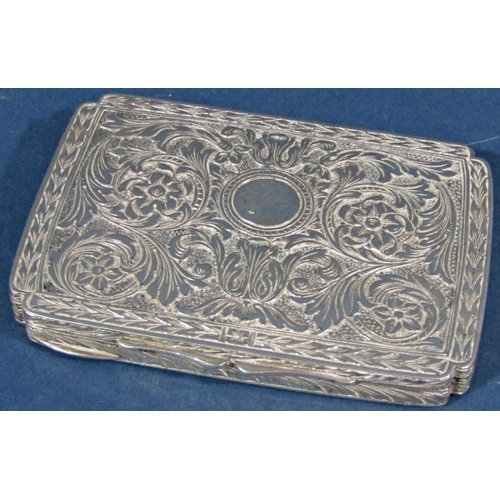 193 - A continental silver floral engraved card case with gilded interior, stamped 800, 1.9oz approx