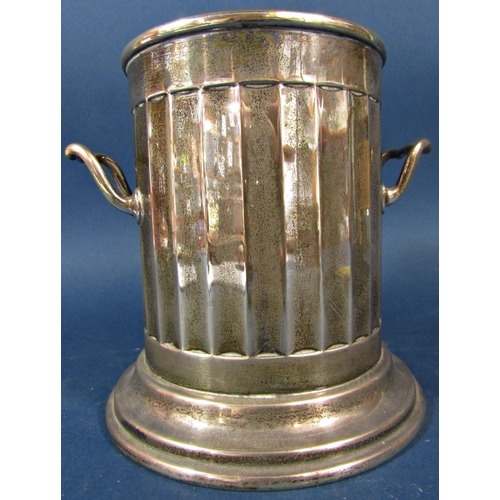 208 - A silver wine cooler with fluted sides and two handles, Sheffield 1930, maker Finnigan, 16.5cm high ... 