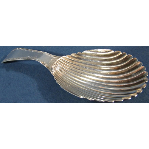 223 - A Georgian silver tea caddy spoon with scalloped bowl, London 1789, maker Hester Bateman, 9cm