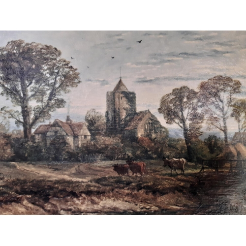 847 - Two prints to include: After Thomas Creswick (1811-1869) - 'The Village Blacksmith' oleograph on can... 