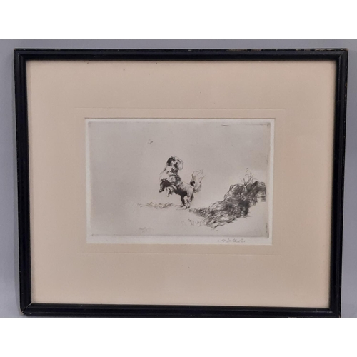 861 - John Nicolson (1891-1951), drypoint etching of a dog leaping after a butterfly, signed in pencil bel... 