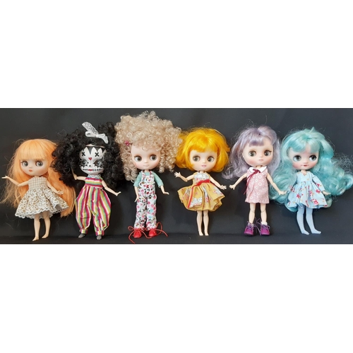 588 - Six small customised 'Middie' Blythe/ Blythe type dolls, fully jointed, height 21cm with personalise... 