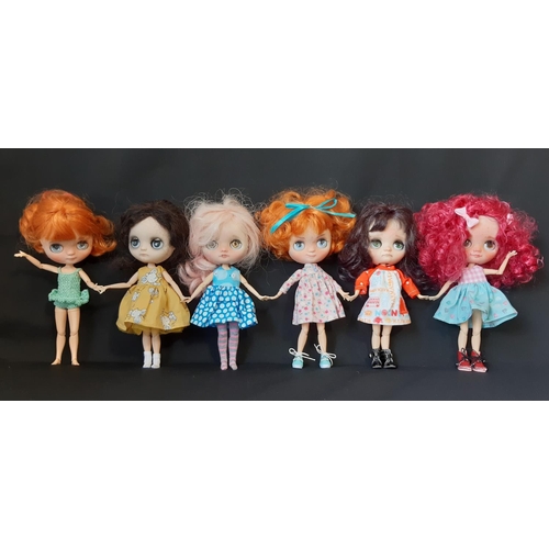 587 - Six small 'Middie' Blythe and Blythe type dolls, all customised by Angie Roberts, 4 have impressed m... 