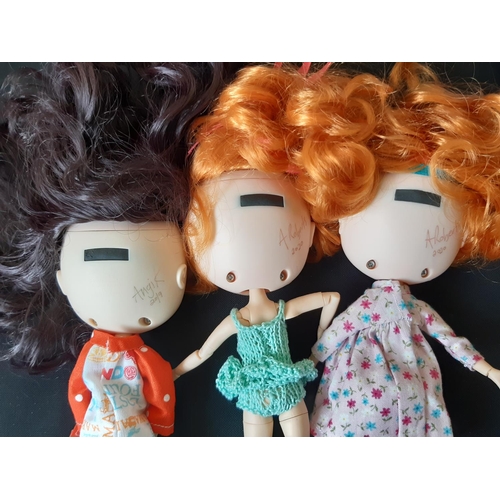 587 - Six small 'Middie' Blythe and Blythe type dolls, all customised by Angie Roberts, 4 have impressed m... 