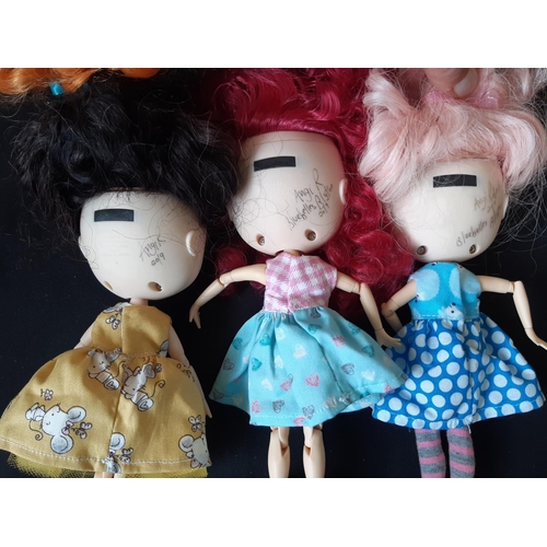 587 - Six small 'Middie' Blythe and Blythe type dolls, all customised by Angie Roberts, 4 have impressed m... 