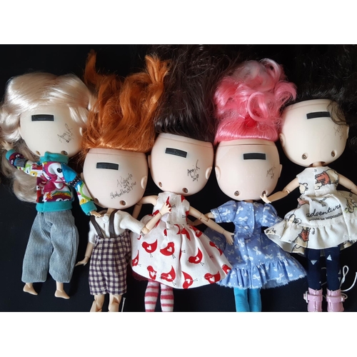 586 - Five small 'Middie' Blythe dolls, all customised by Angie Roberts with impressed marks for Hasbro/To... 