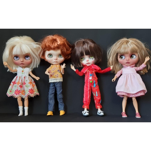 579 - Four customised dolls in the style of Blythe 'Neo' dolls; 3 have colour changing eyes operated by pu... 