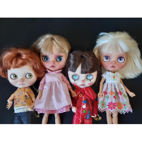 579 - Four customised dolls in the style of Blythe 'Neo' dolls; 3 have colour changing eyes operated by pu... 