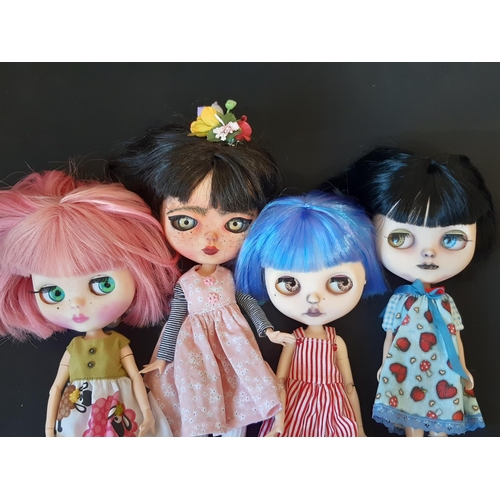 585 - Four dolls in the style of Blythe 'Neo' dolls, customised by 'Blythe Obsession', with colour changin... 