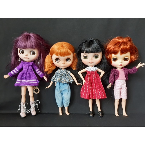 583 - Four customised Blythe dolls with head marked Hasbro/Tomy; 'Neo' type with 2006 doll mould, jointed ... 