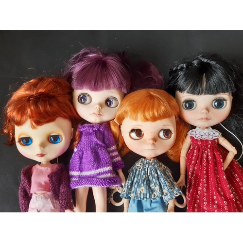 583 - Four customised Blythe dolls with head marked Hasbro/Tomy; 'Neo' type with 2006 doll mould, jointed ... 