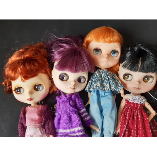 583 - Four customised Blythe dolls with head marked Hasbro/Tomy; 'Neo' type with 2006 doll mould, jointed ... 