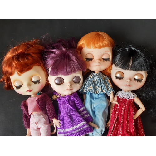 583 - Four customised Blythe dolls with head marked Hasbro/Tomy; 'Neo' type with 2006 doll mould, jointed ... 