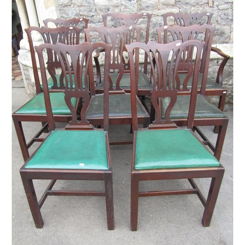 1143 - A set of eight (6&2) Edwardian mahogany dining chairs in the Georgian style with pierced splats, dro... 