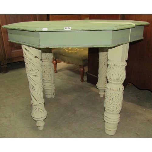 1198 - A pair of breakfront side tables with moulded outline and raised on acanthus leaf carved supports wi... 