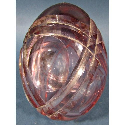 148 - A single pale pink cut glass Faberge style Easter egg bearing a Black Russian Imperial doodle headed... 