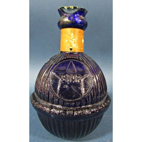 152A - A Victorian blue glass Star Hardens Hand Grenade Fire Extinguisher. 17cm high