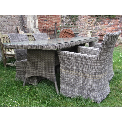 1056 - A Bramblecrest rattan garden terrace table of rectangular form with rounded corners and plate glass ... 
