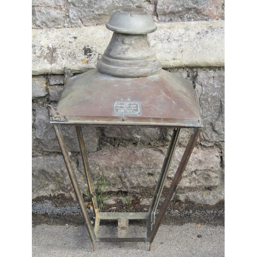 1074 - A Victorian copper street lantern hood frame of square tapered form with domed cap