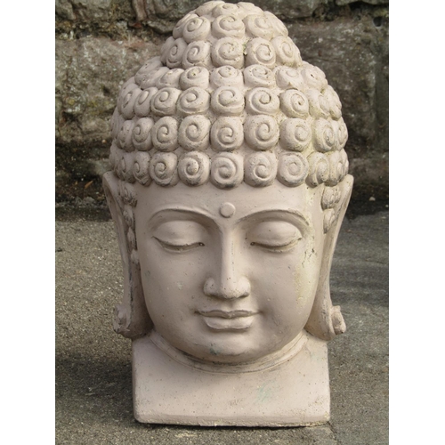 1076 - A painted plaster buddha's head, 38 cm high