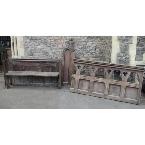 1114 - Ecclesiastical interest- A 19th century oak gated altar rail with pierced trefoil and further gothic... 