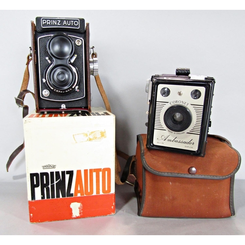 661 - Photographic equipment consisting of a Prinz Auto semi automatic 2 1/4 square precision twin-lens re... 