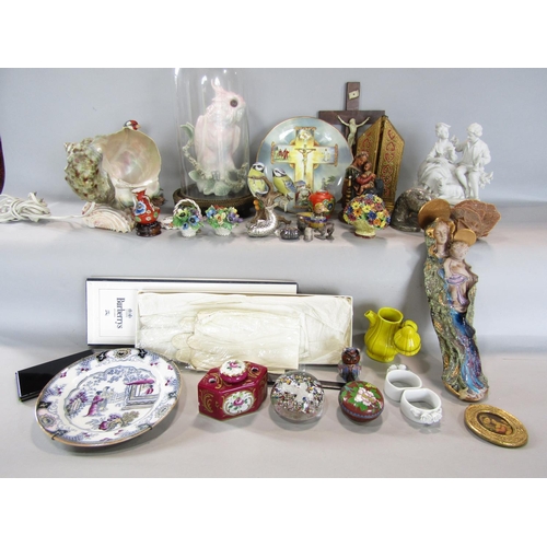 667 - A miscellaneous collection of items including a Victorian domed glass display case and stand, 32 cm ... 