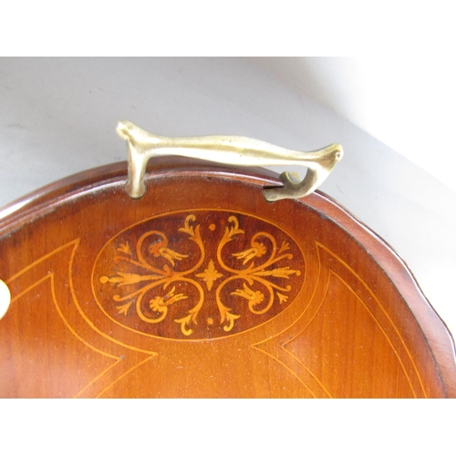 676 - An Edwardian oval mahogany tray with a raised wavy edge and brass handles 65cm x 41cm, together with... 