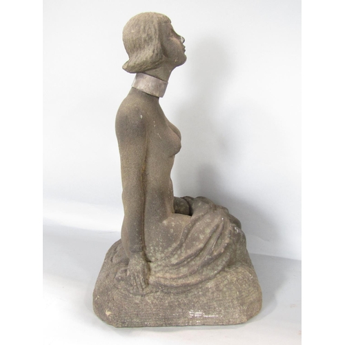 680 - A carved stone statue of a kneeling  naked woman , circa 1920’s, 43cm tall x 23cm.