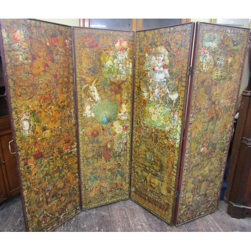 1595 - A Victorian scrapwork screen of full height, the eight sides all with original scrapwork detail, set... 