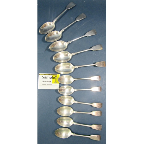 226 - Late Victorian silver flatwares consisting of five serving spoons, six main forks, four side forks, ... 