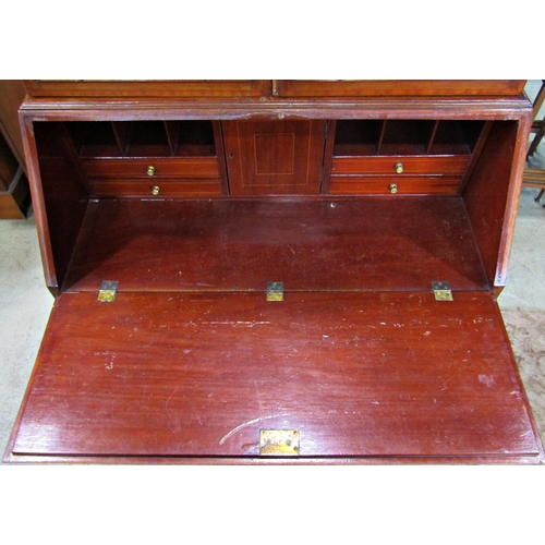 1340 - An inlaid Edwardian mahogany bureau bookcase with satinwood crossbanding and further detail, the upp... 