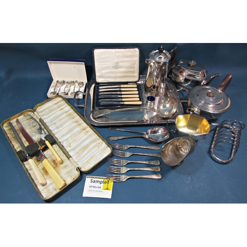 155 - A large quantity of silver plated items including a tea service, tray, breadboard, fruit bowl, toast... 