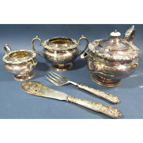 163 - A selection of silver plated items including a two branch Georgian style candelabra with detachable ... 