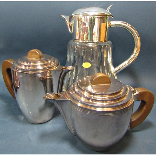 165 - An Art Deco design silver plated four piece Dees tea service with teak handles and tray to match, a ... 