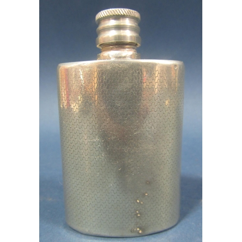 168 - A brown leather clad hip flask with a silver  plated top and toddy cup, another similar with a black... 