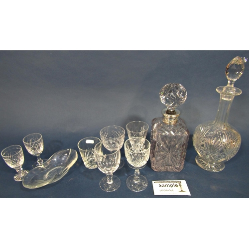 129 - A quantity of Georgian style cut glass, including wine glasses, tumblers, sherry glasses, decanters,... 