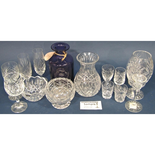 146A - A quantity of 20th century cut glass champagne flutes, wine glasses, and some Waterford and Dartingt... 