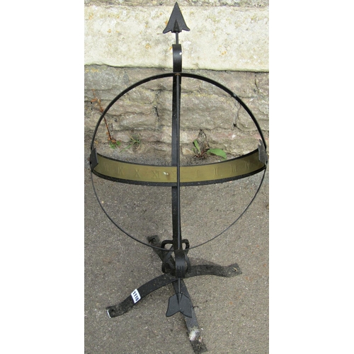 1110 - A contemporary iron work garden armillary sphere with arrow pointer, 60 cm high