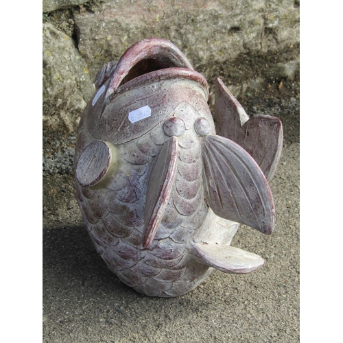 1112 - A terracotta water feature/fountain head in the form of a  ornamental carp 28 cm high