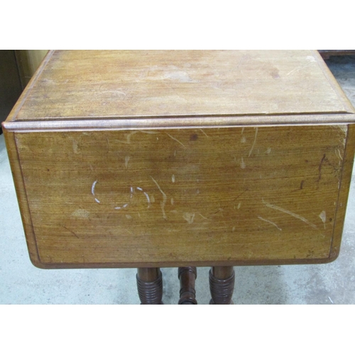 1224 - A 19th century mahogany drop leaf sofa table with moulded outline over two frieze drawers raised on ... 