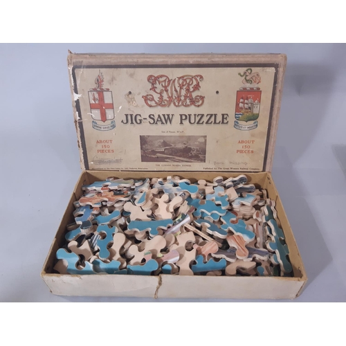 574 - 4 vintage GWR wooden jigsaws by Chad Valley including 'King George V' x2, 'The Cornish Riviera Expre... 