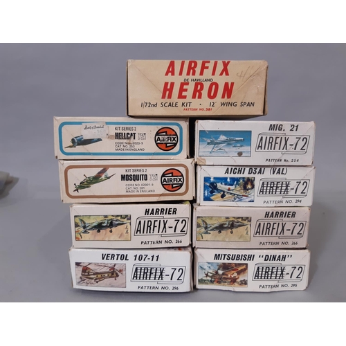 568A - 9 vintage model aircraft kits by Airfix, all 1:72 scale, some have taped up boxes, others appear un-... 